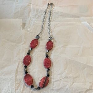 Handcrafted Costume Jewelry Elegant Burgundy and Silver 30”Necklace